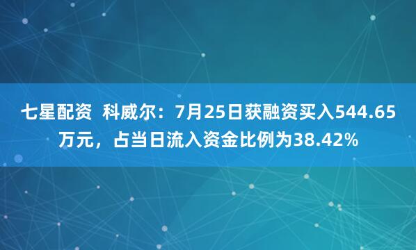 七星配资  科威尔：7月25日获融资买入544.65万元，占当日流入资金比例为38.42%